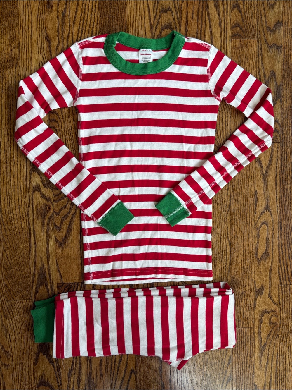 Hanna Andersson red/white stripe long John pajama set, size 10. Excellent cond.